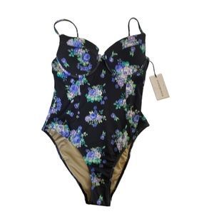 WeWoreWhat Floral One Piece Swimsuit - Black and Blue